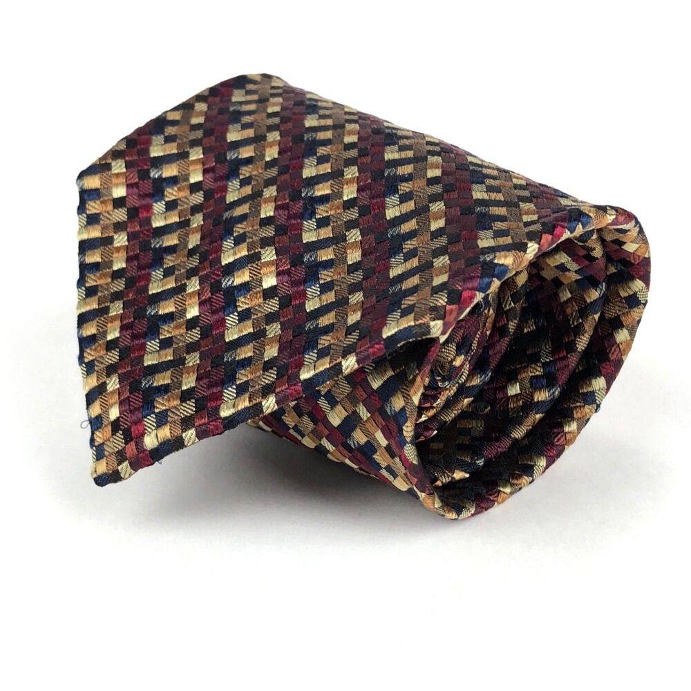 Jhane Barnes Tie Men Silk Luxury Gold Red Brown Copper Geometric Necktie